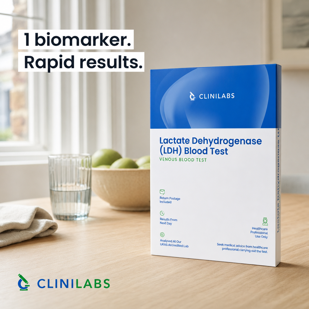 Lactate Dehydrogenase (LDH) Blood Test kit on a kitchen table