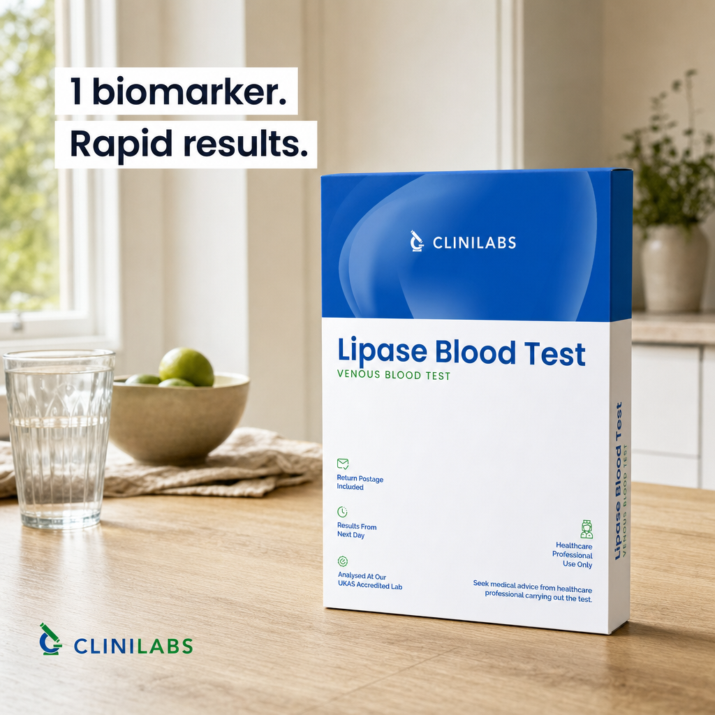 Lipase Blood Test kit on a kitchen table