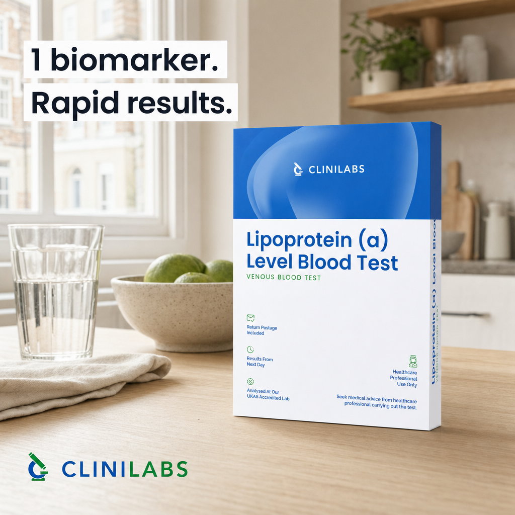 Lipoprotein (a) Level Blood Test kit on a kitchen table