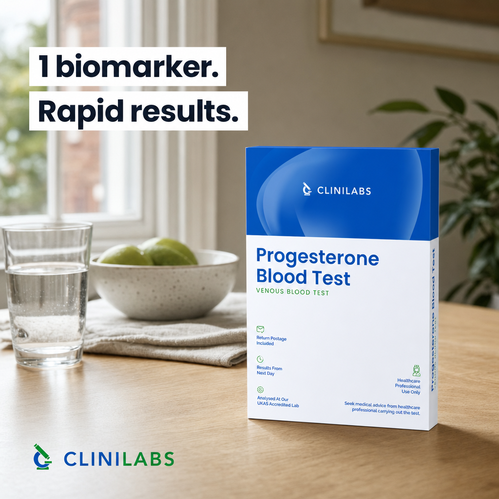 Progesterone Blood Test kit on a kitchen table