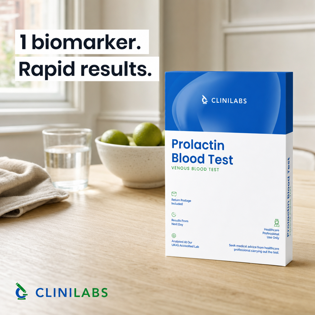 Prolactin Blood Test kit on a kitchen table