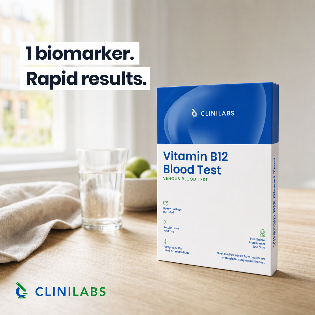 Vitamin B12 Blood Test kit on a kitchen table
