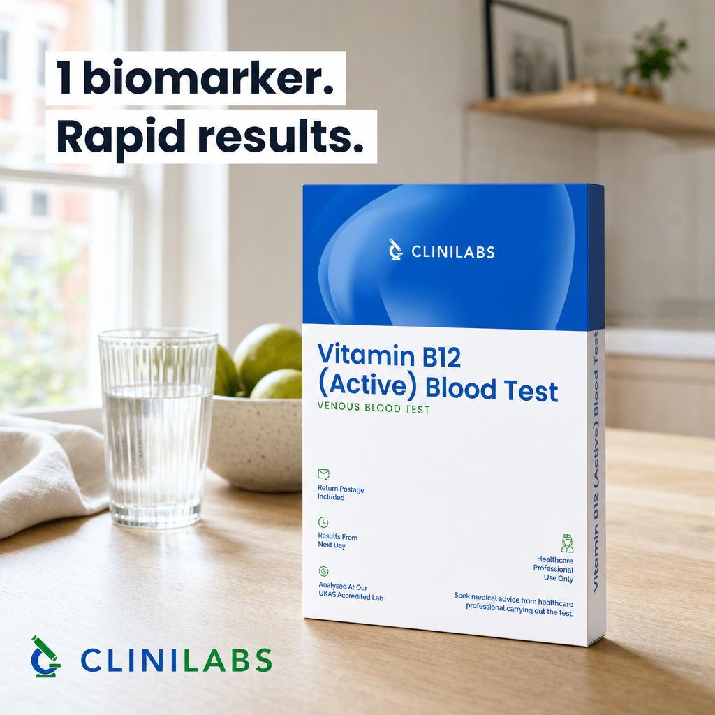 Vitamin B12 (Active) Blood Test kit on a kitchen table